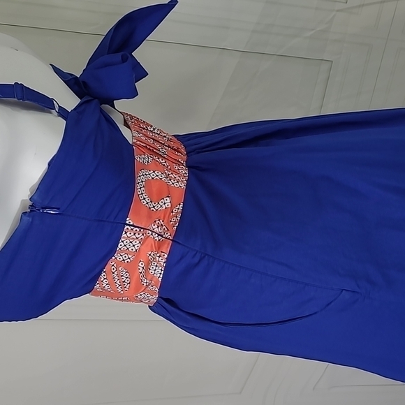 Anthropologie Edme & Esyllte  SZ 4 Blue Orange Cotton Silk A Line Summer - Picture 9 of 12